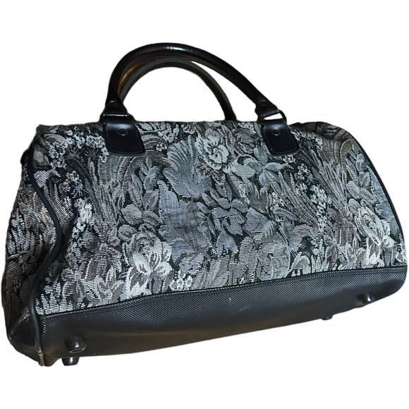 Diane Von Furstenberg DVF Grey Vintage Floral Tapestry Duffle Weekender Bag - Picture 8 of 16